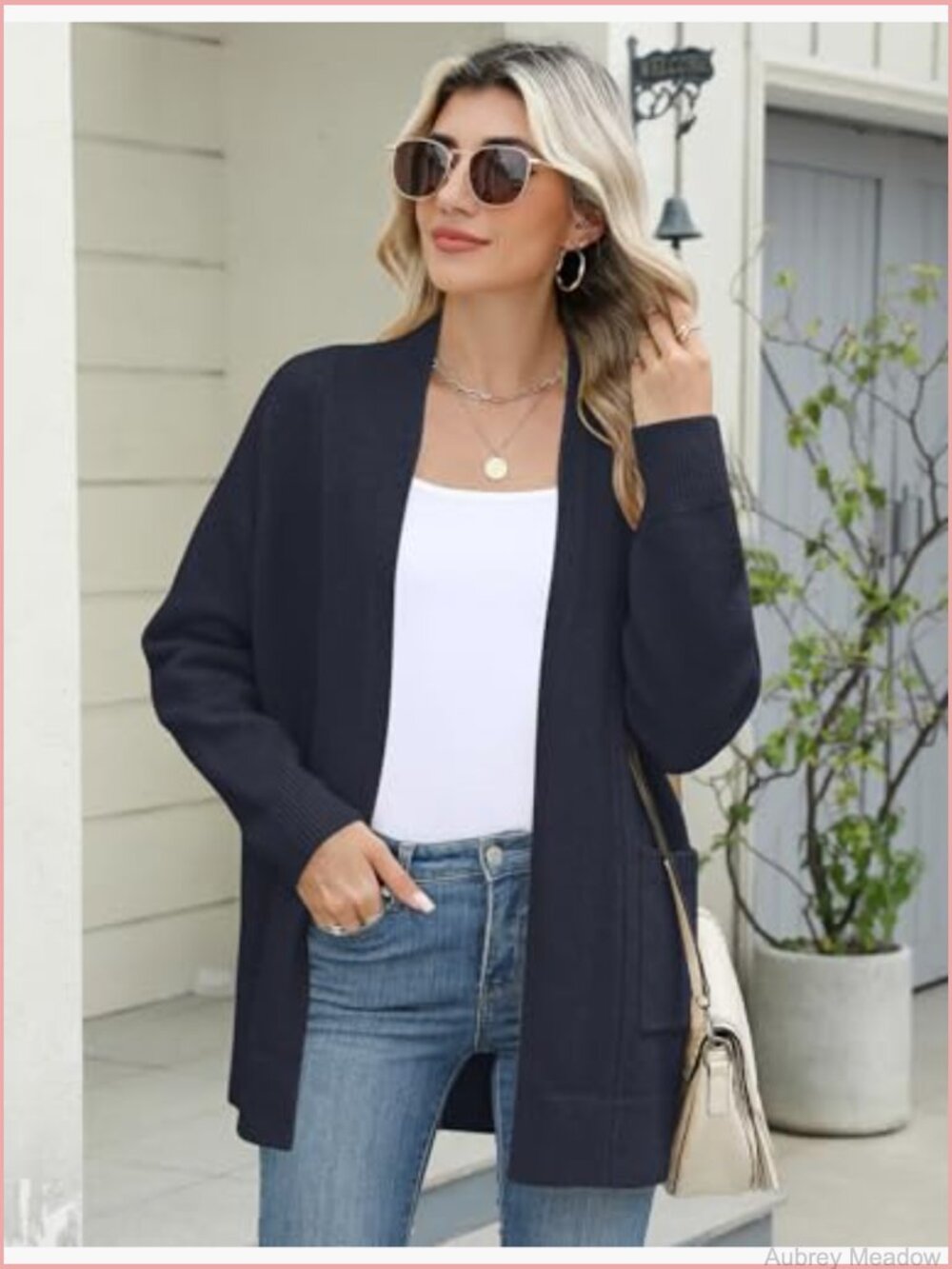 Long Sleeve Open Front Knit Cardigan Sweater with Pockets Casual - Picture 3 of 7